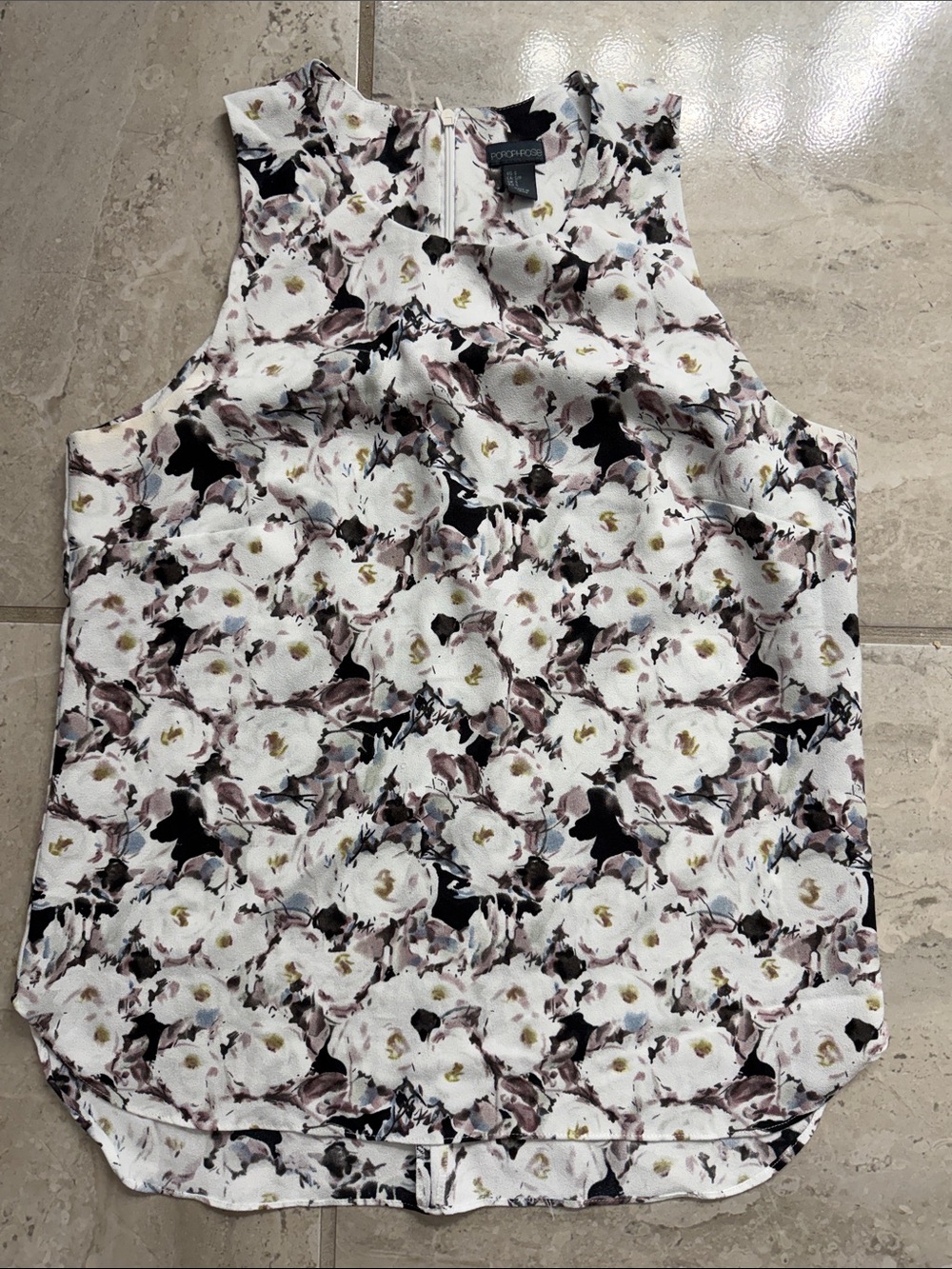 White Floral Sleeveless Shell Top